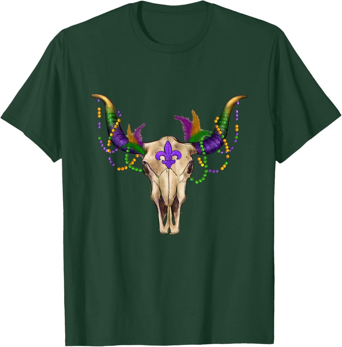Mardi Gras Cow Bull Skull Mardi Gras Farm Animal Cow Lover T-Shirt - T-Shirt | Forest