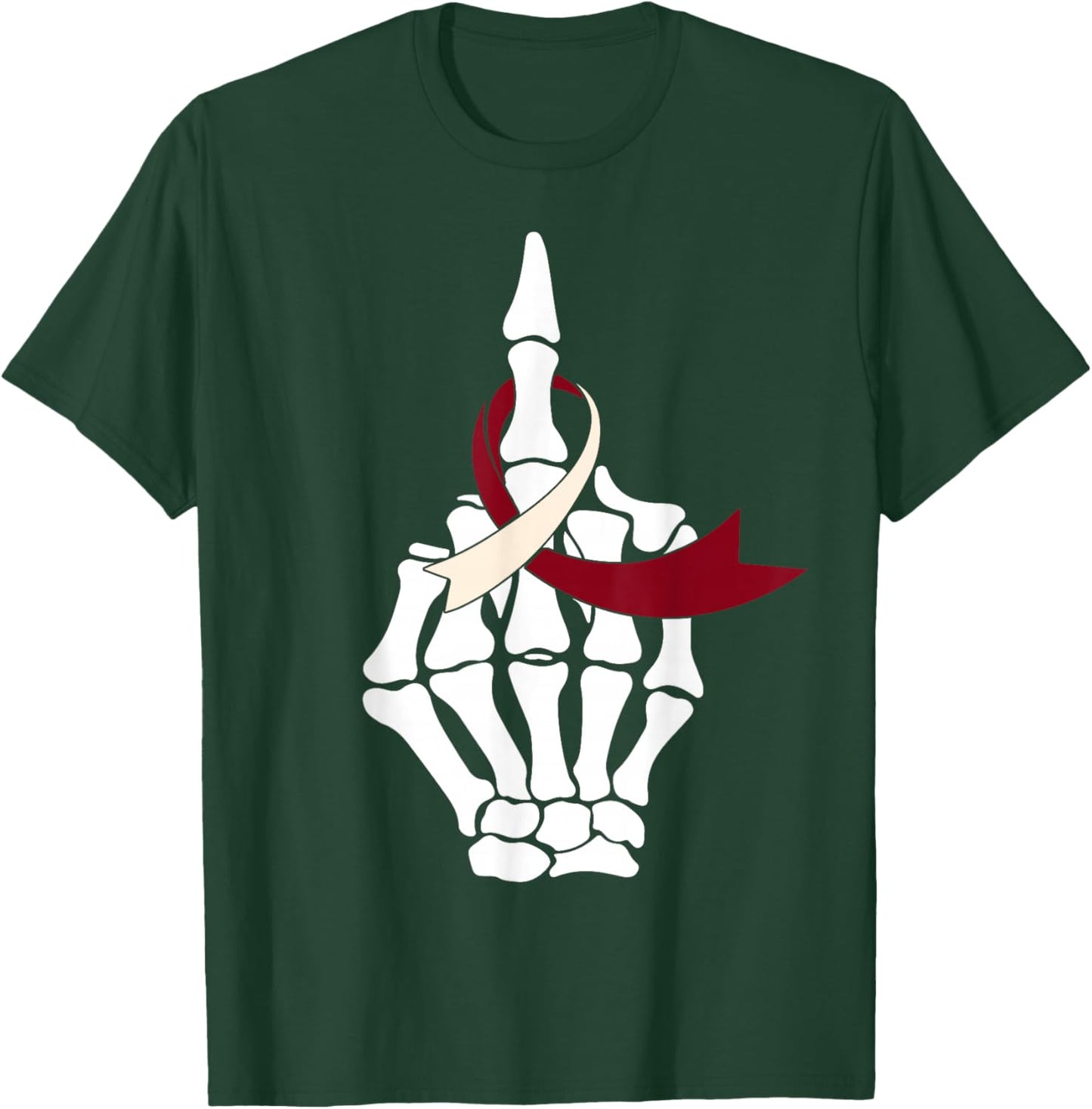 Fuck Head & Neck Cancer Middle Finger Burgundy Ivory Ribbon T-Shirt - T-Shirt | Forest