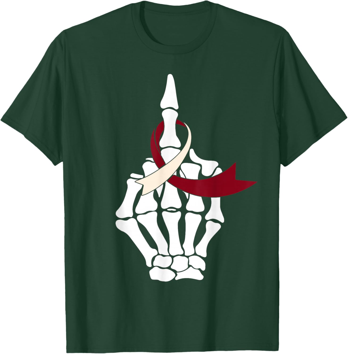 Fuck Head & Neck Cancer Middle Finger Burgundy Ivory Ribbon T-Shirt - T-Shirt | Forest
