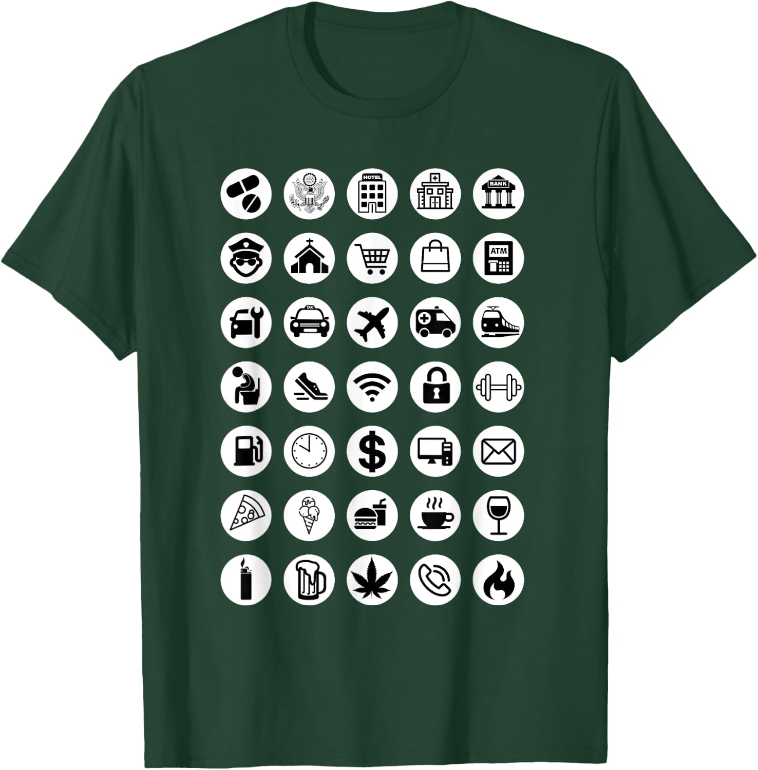 Travel Tourist Functional Icons Language Barrier Tourism T-Shirt - T-Shirt | Forest