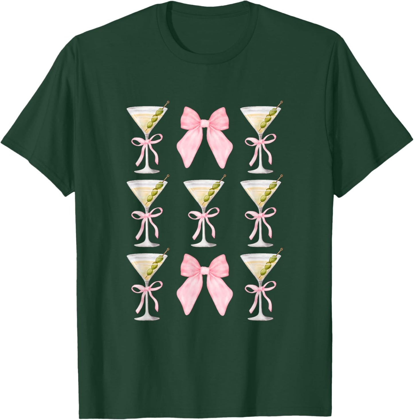 Coquette Pink Bow Martini Time Drinking Vintage Cocktails T-Shirt - T-Shirt | Forest