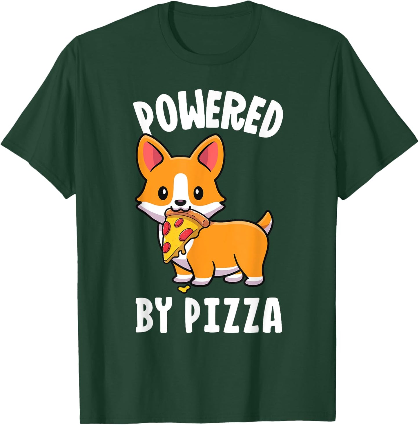Powered By Pizza Corgi Shirt Dog Funny Corgi Shirt Kids Men T-Shirt - T-Shirt | Forest