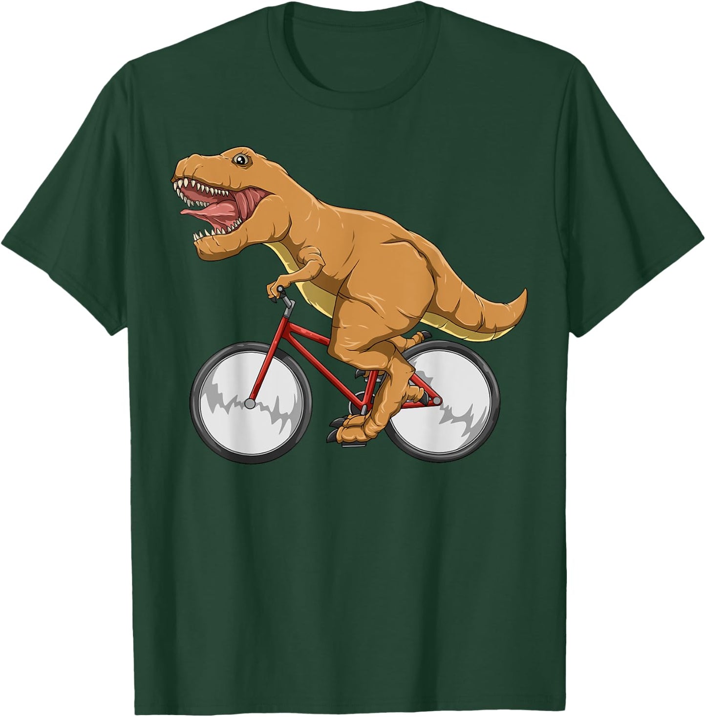 Cycling Dinosaur T-Rex Riding Road Bike MTB Cyclocross T-Shirt - T-Shirt | Forest