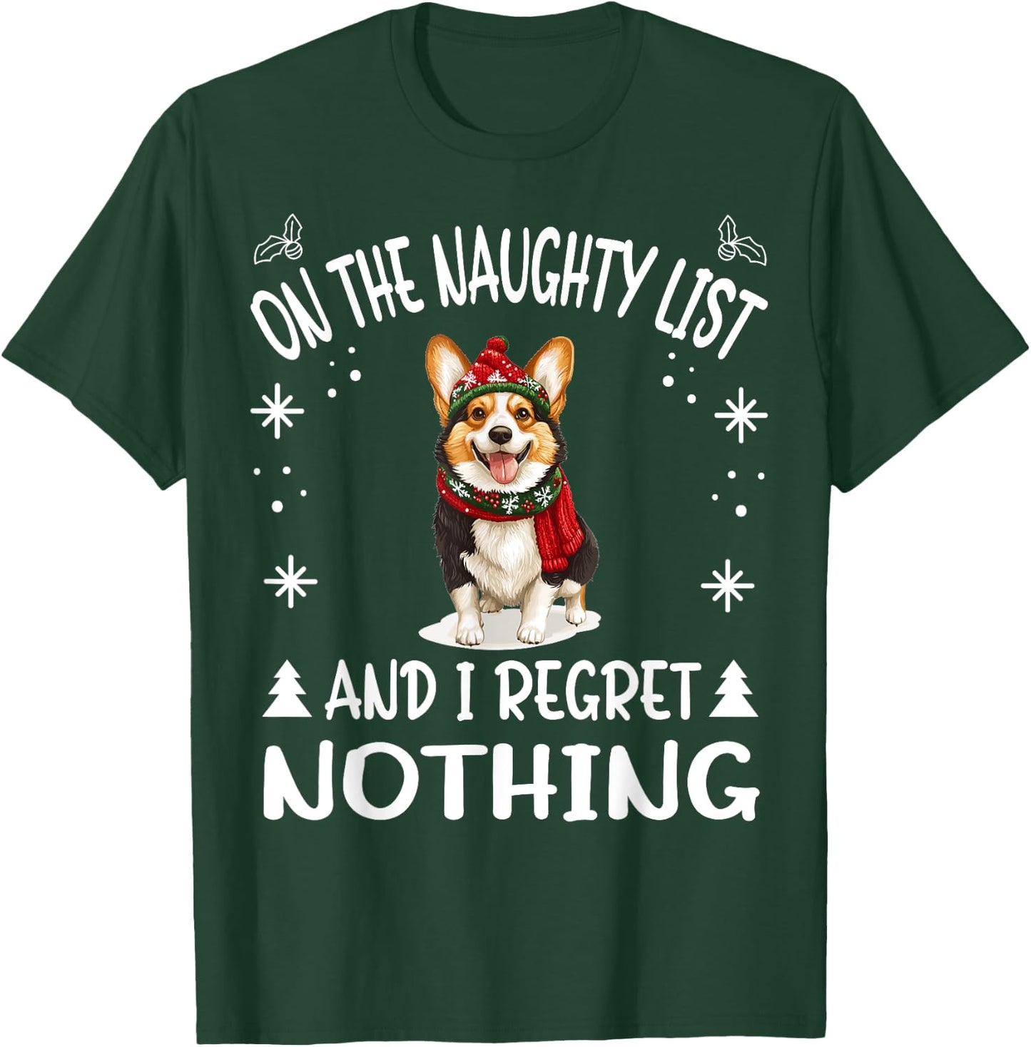 Cute Cardigan Welsh Corgi Dog Christmas On The Naughty List T-Shirt - T-Shirt | Forest