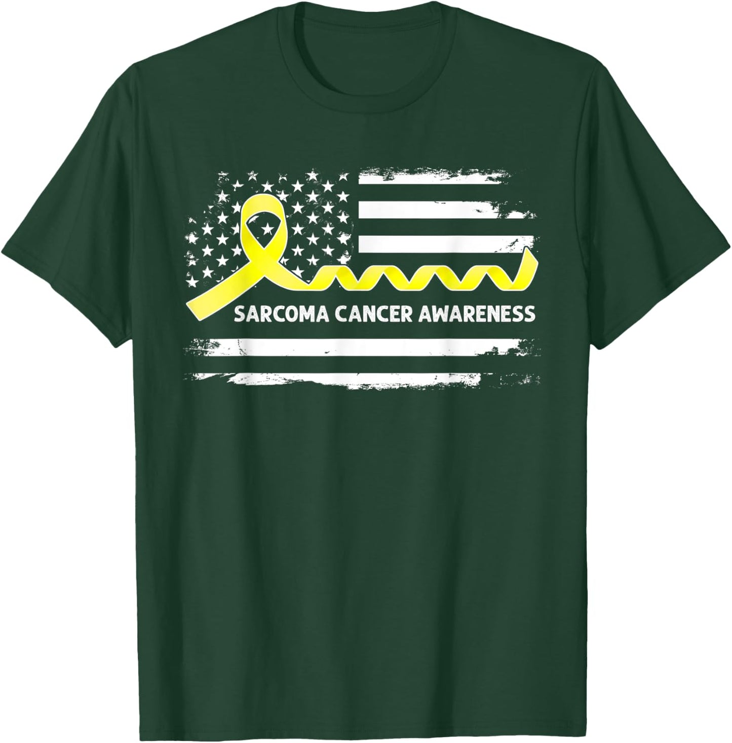 Sarcoma Cancer Awareness American Flag - Yellow Ribbon T-Shirt - T-Shirt | Forest