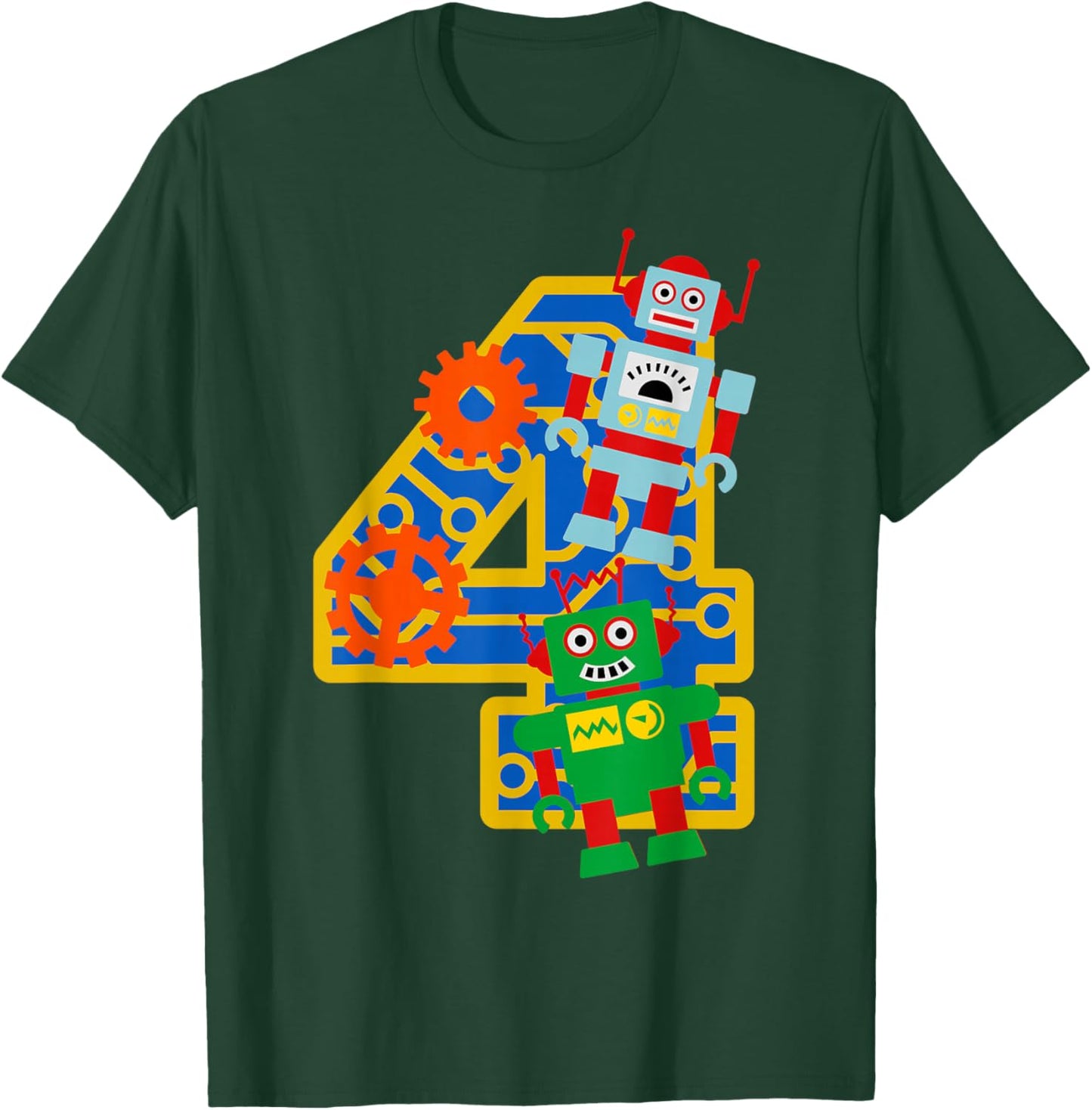 4th Birthday Boy 4 Year Old Little Robot Robotics Engineer T-Shirt - T-Shirt | Forest