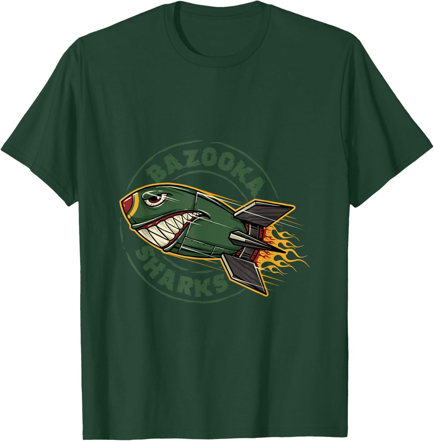 Bazzoka Sharks Flying Rocket Weapon Bazooka T-Shirt - T-Shirt | Forest