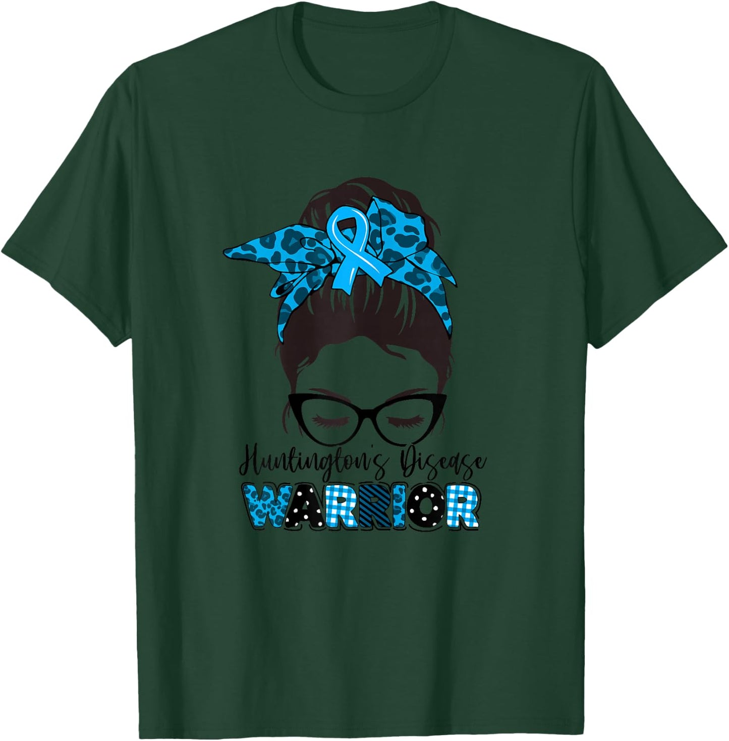 Tu Messy Bun Blue Ribbon Huntington's Disease Awareness T-Shirt - T-Shirt | Forest