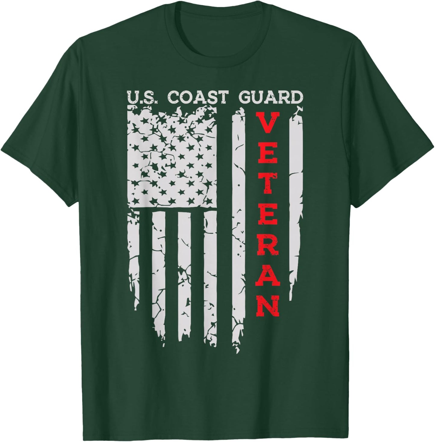 US Coast Guard Veteran USCG American Flag T-Shirt - T-Shirt | Forest