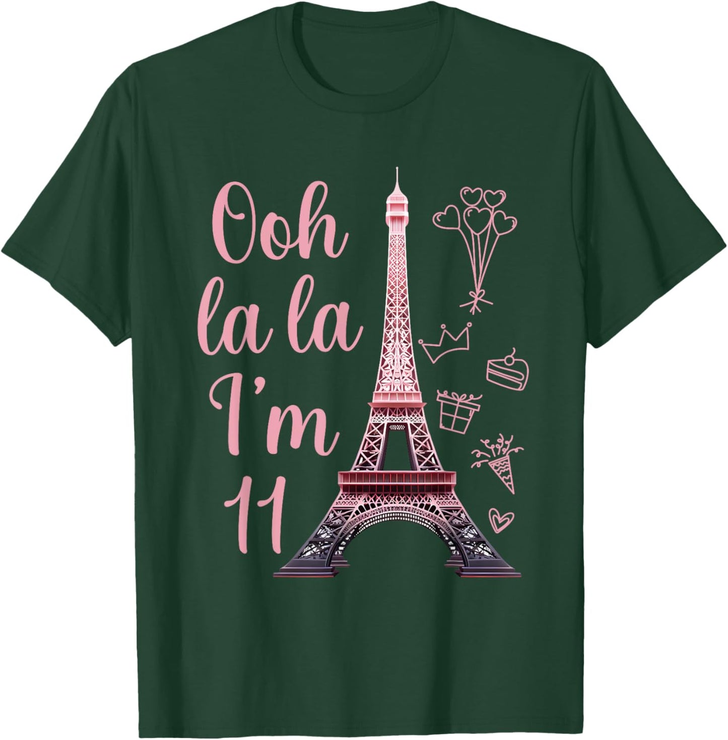 Paris 11th Birthday Eiffel Tower 11 Years Old Cute Girl T-Shirt - T-Shirt | Forest