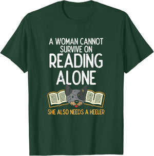 Woman Book Librarian Reading Heeler Cattle Dog Women Gift T-Shirt - T-Shirt | Forest