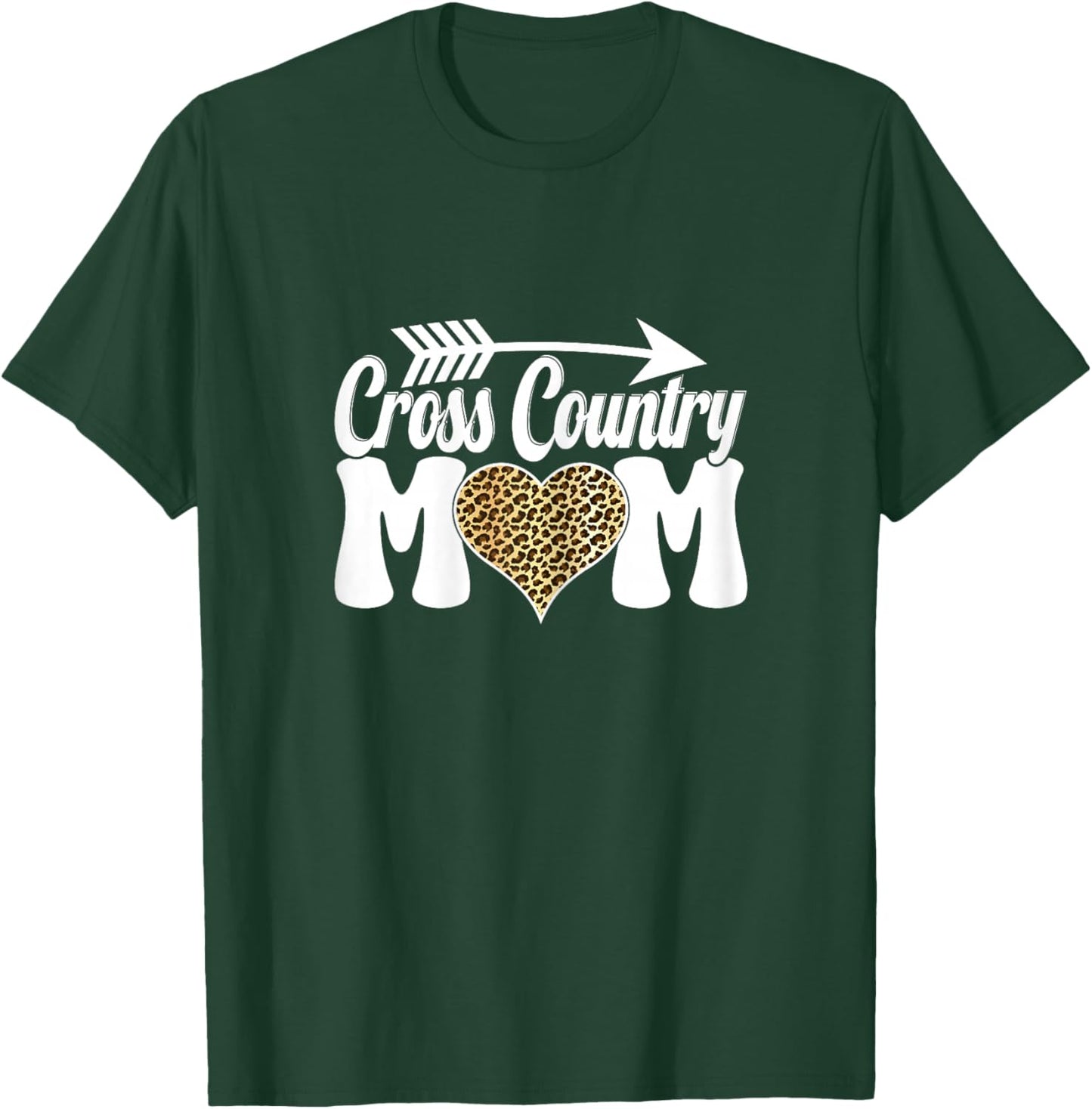 Cross Country Mom Cute Running Heart Leopard Print XC Runner T-Shirt - T-Shirt | Forest