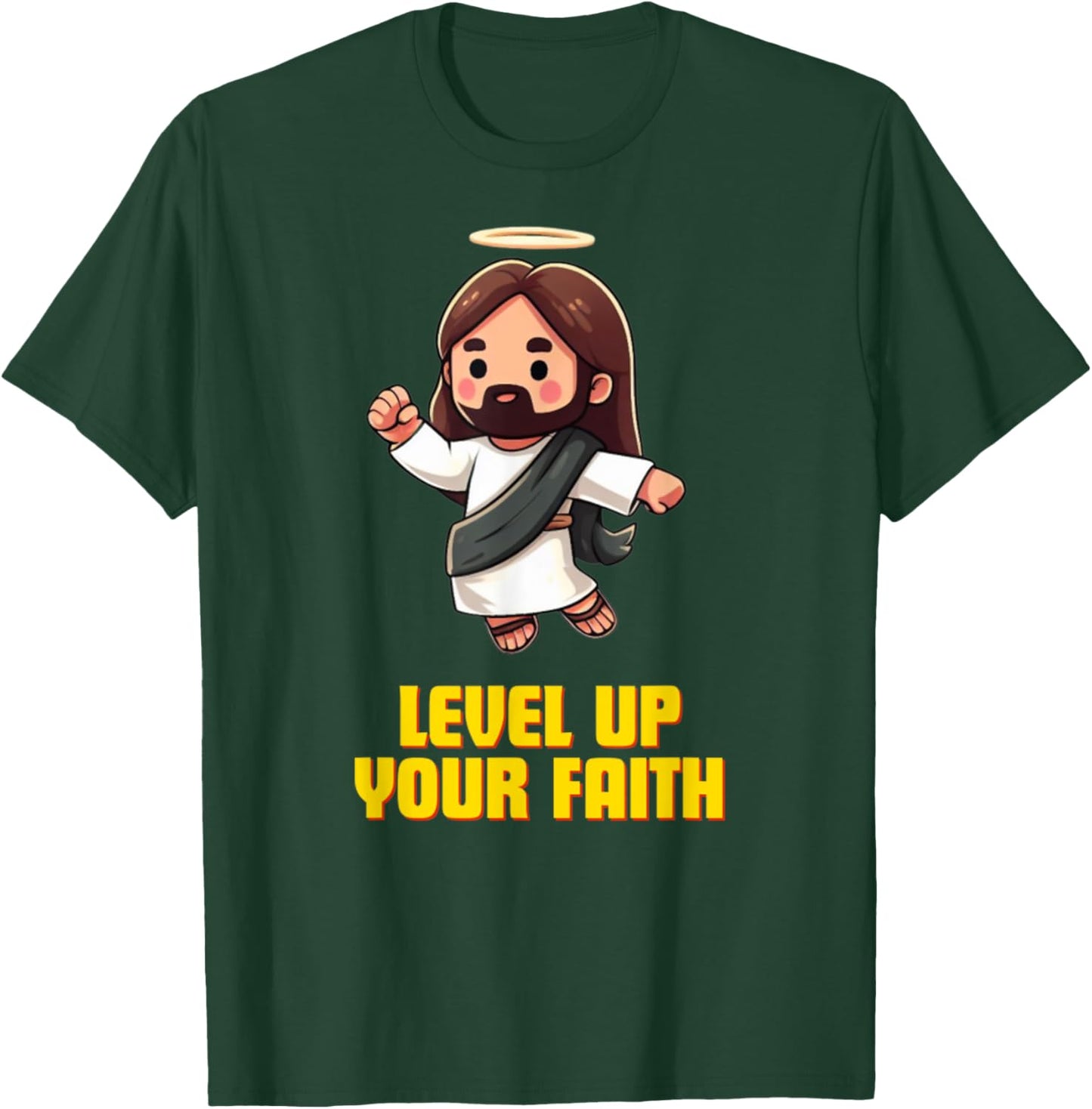 Vintage Level Up Your Faith Cute Jesus Jump T-Shirt - T-Shirt | Forest