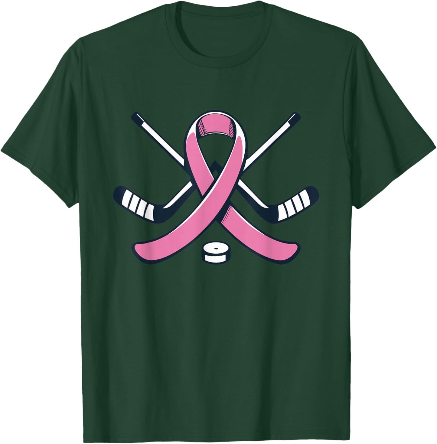 Ice Hockey Pink Ribbon Breast Cancer Awareness Sport Lover T-Shirt - T-Shirt | Forest