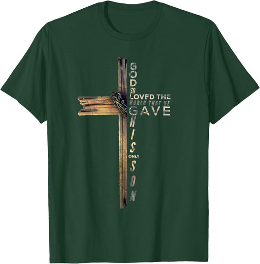 John 3:16 Christian Cross Bible T-Shirt - T-Shirt | Forest
