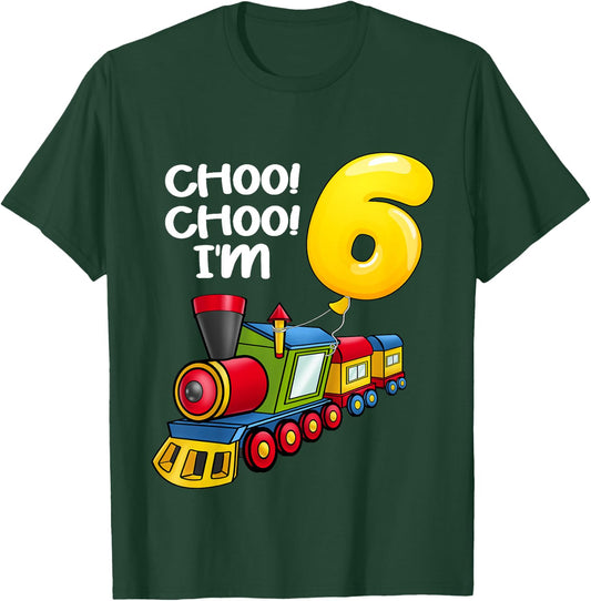 Kids Choo Choo I'm 6 Years Old Locomotive Boys Train 6th Birthday T-Shirt - T-Shirt | Forest