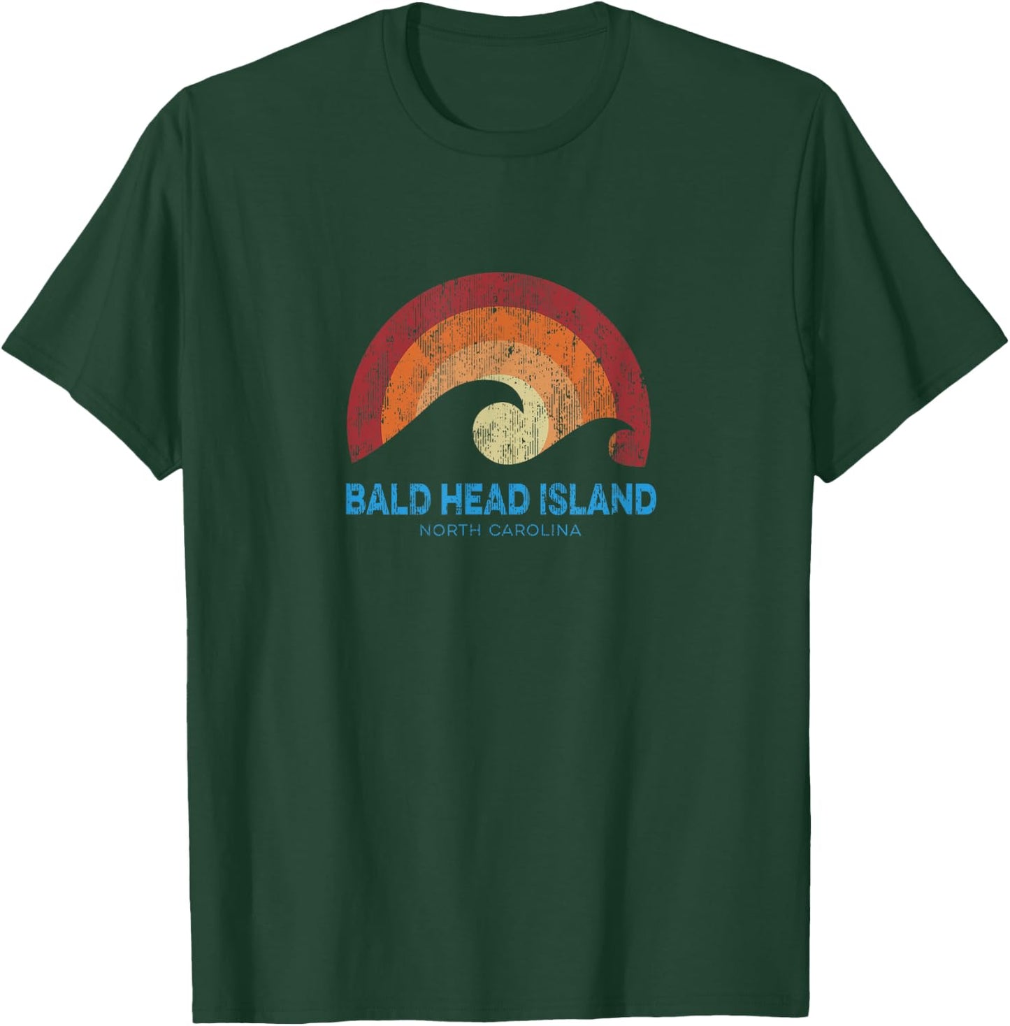 Bald Head Island NC Retro Surf Beach Vibe Men Women Kids T-Shirt - T-Shirt | Forest