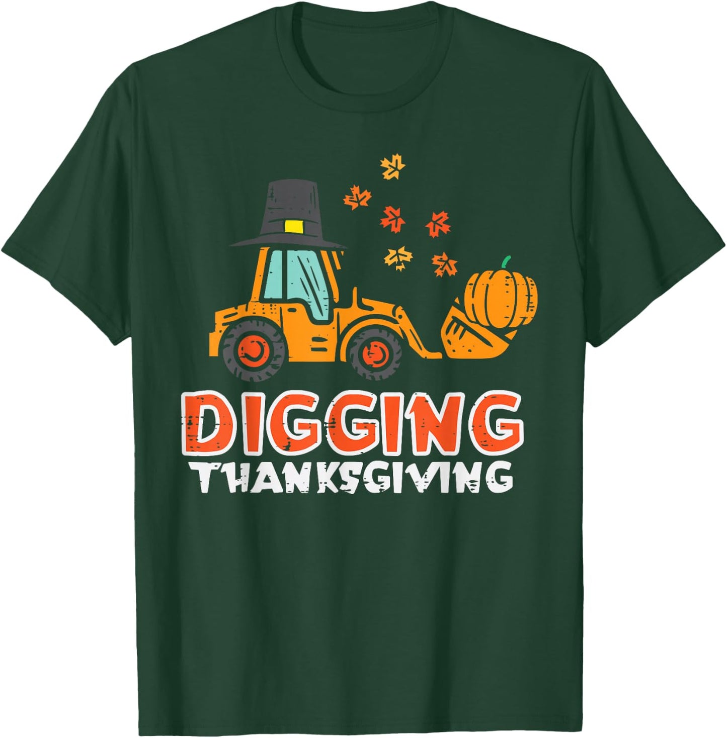Digging Thanksgiving Excavator Truck Fall Toddler Boys Kids T-Shirt - T-Shirt | Forest