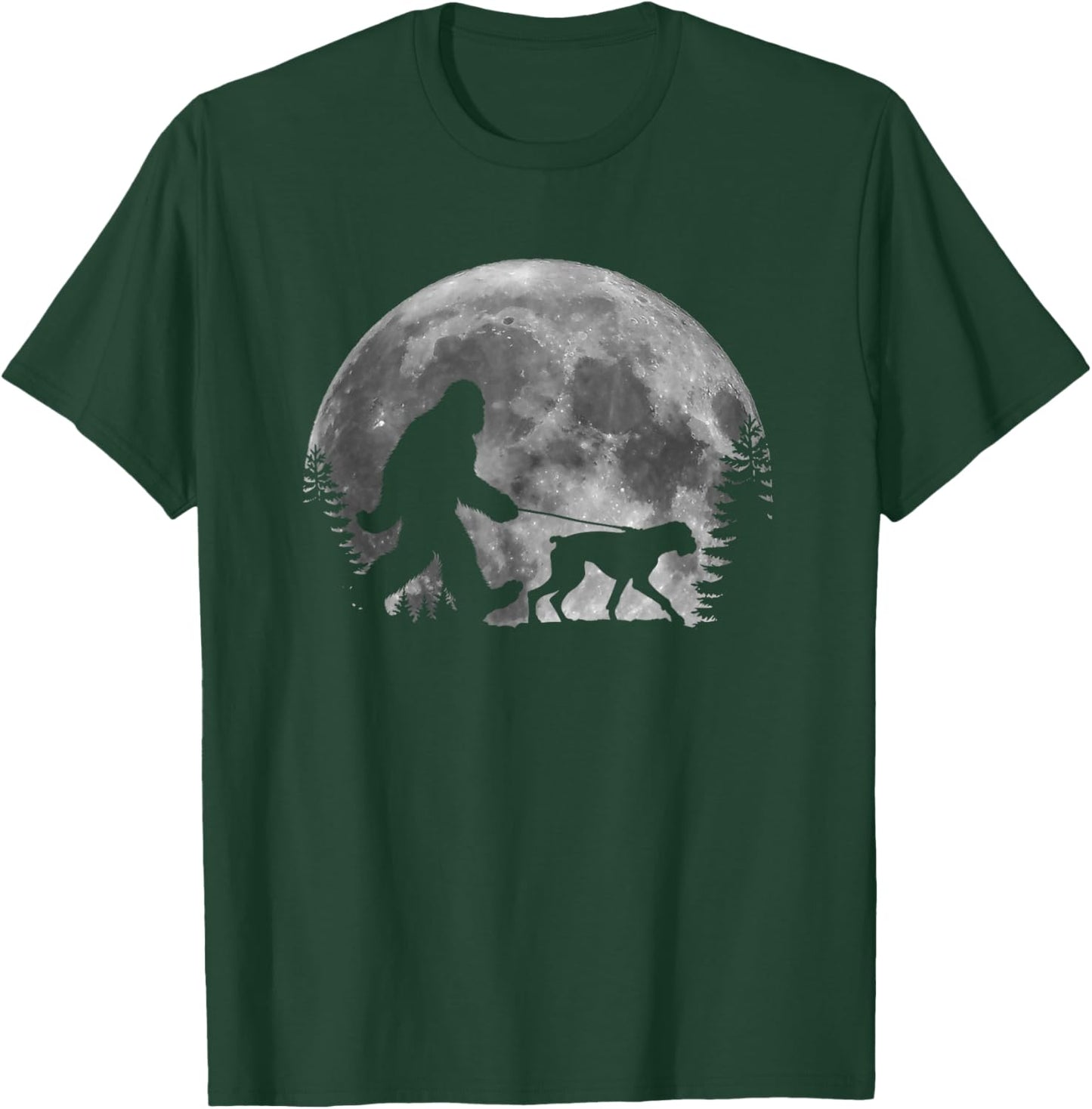 Bigfoot Walking a Dog Funny Boxer Lovers Moon Halloween T-Shirt - T-Shirt | Forest