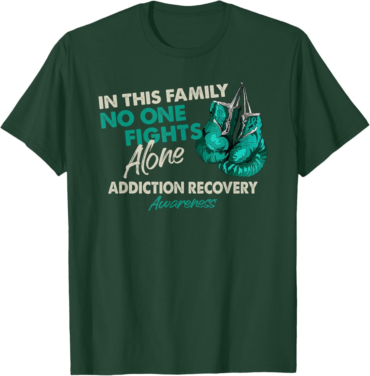Addiction Recovery Awareness Month Gloves Ribbon T-Shirt - T-Shirt | Forest