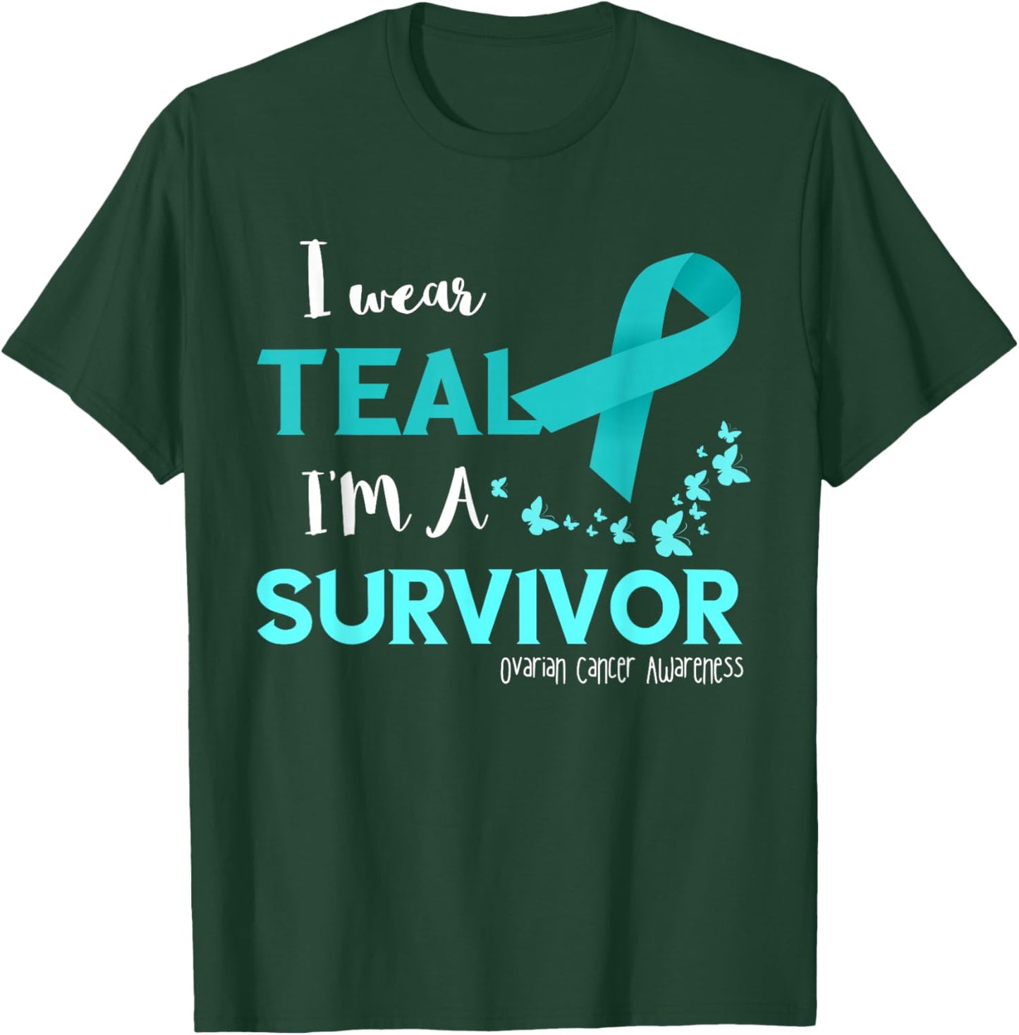 Ovarian Cancer Awareness Survivor Ribbon Ovarian Cancer T-Shirt - T-Shirt | Forest