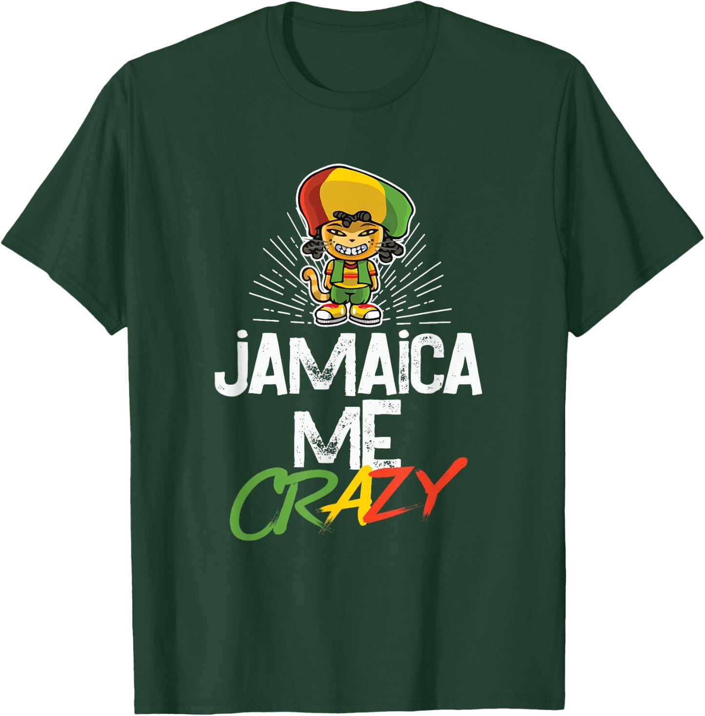 Jamaica Me Crazy - Jamaican Reggae - Funny Cat - Flag Hat Men Women Girls Kids T-Shirt - T-Shirt | Forest