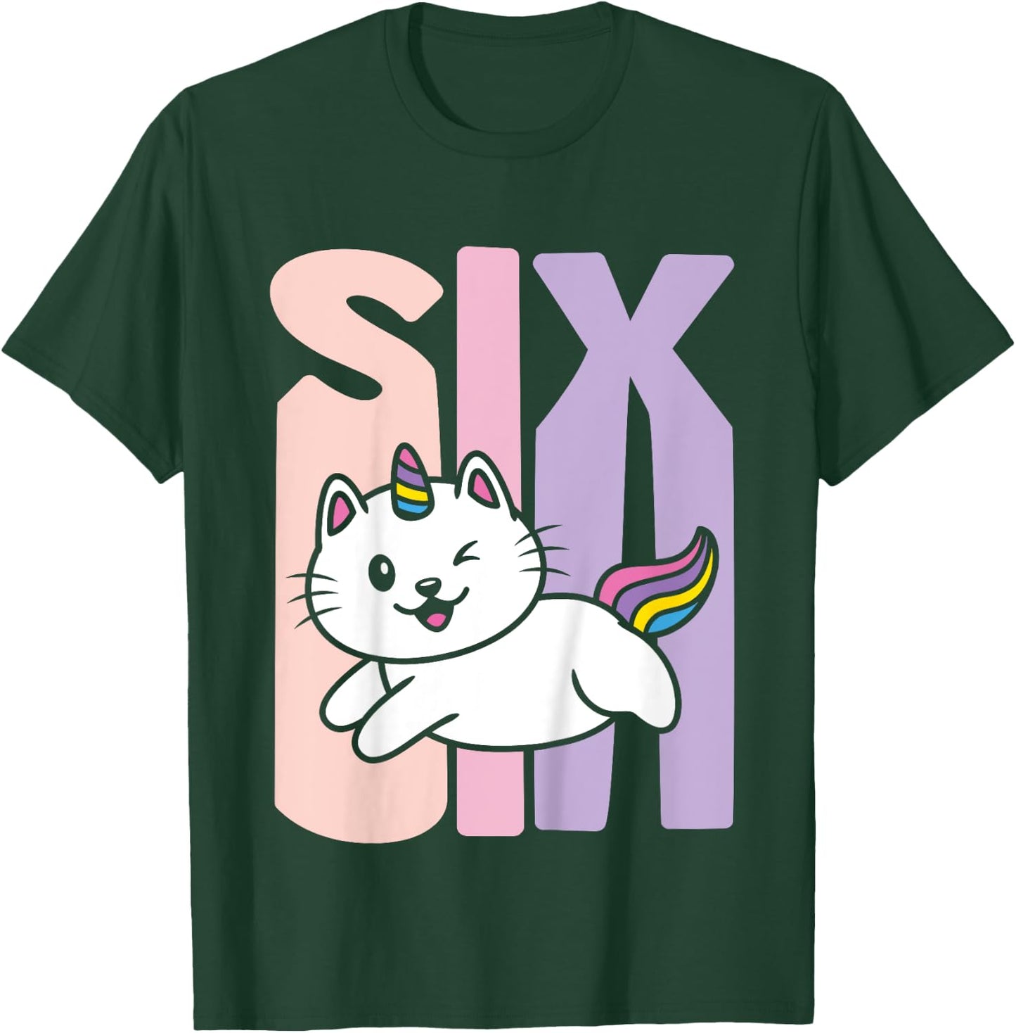 Kids 6 Year Old Cute Caticorn Cat Unicorn Birthday Girl B-day T-Shirt - T-Shirt | Forest