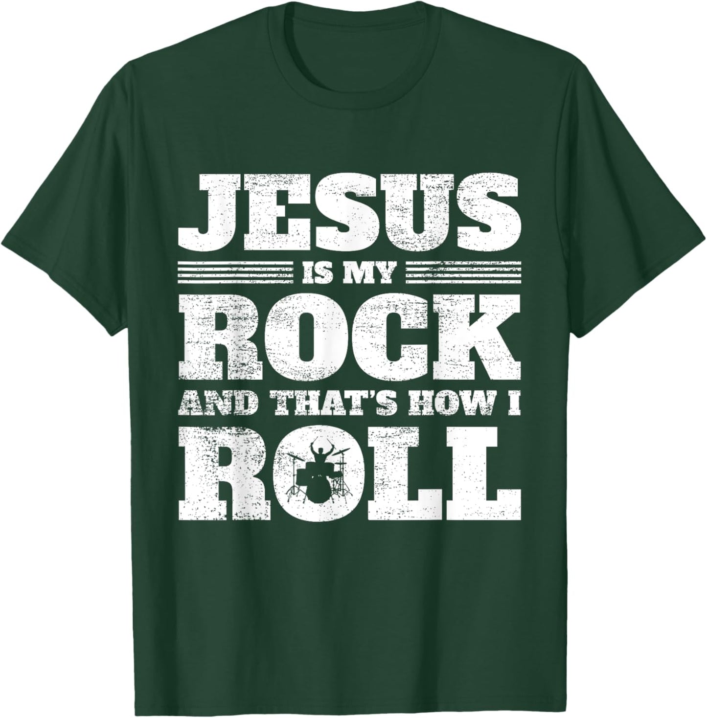 Christian Drumming - Jesus Rock & Roll - Christian Drummer T-Shirt - T-Shirt | Forest