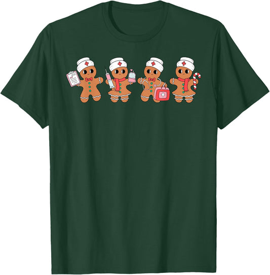 Cute Nurse Squad Gingerbread Christmas Holiday Pajamas Funny T-Shirt - T-Shirt | Forest