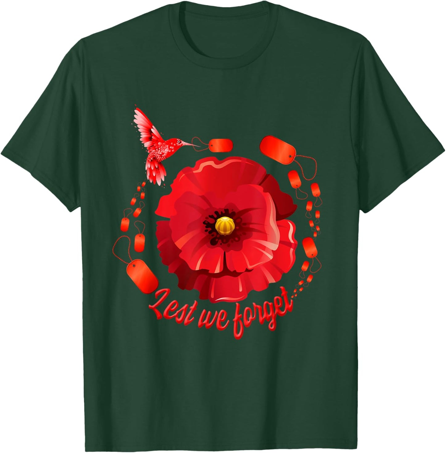 Veterans Day Lest We Forget Red Poppy Flower USA Memorial T-Shirt - T-Shirt | Forest