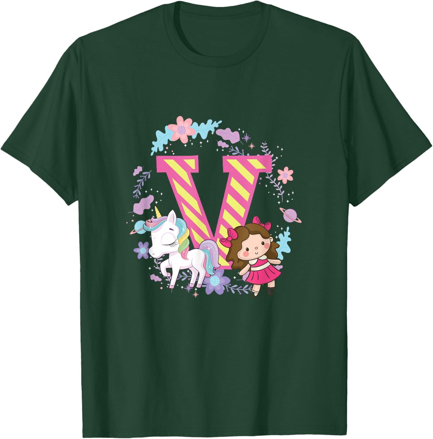 Letter V Sign Alphabet Last Name Consonants Unicorn Gift T-Shirt - T-Shirt | Forest