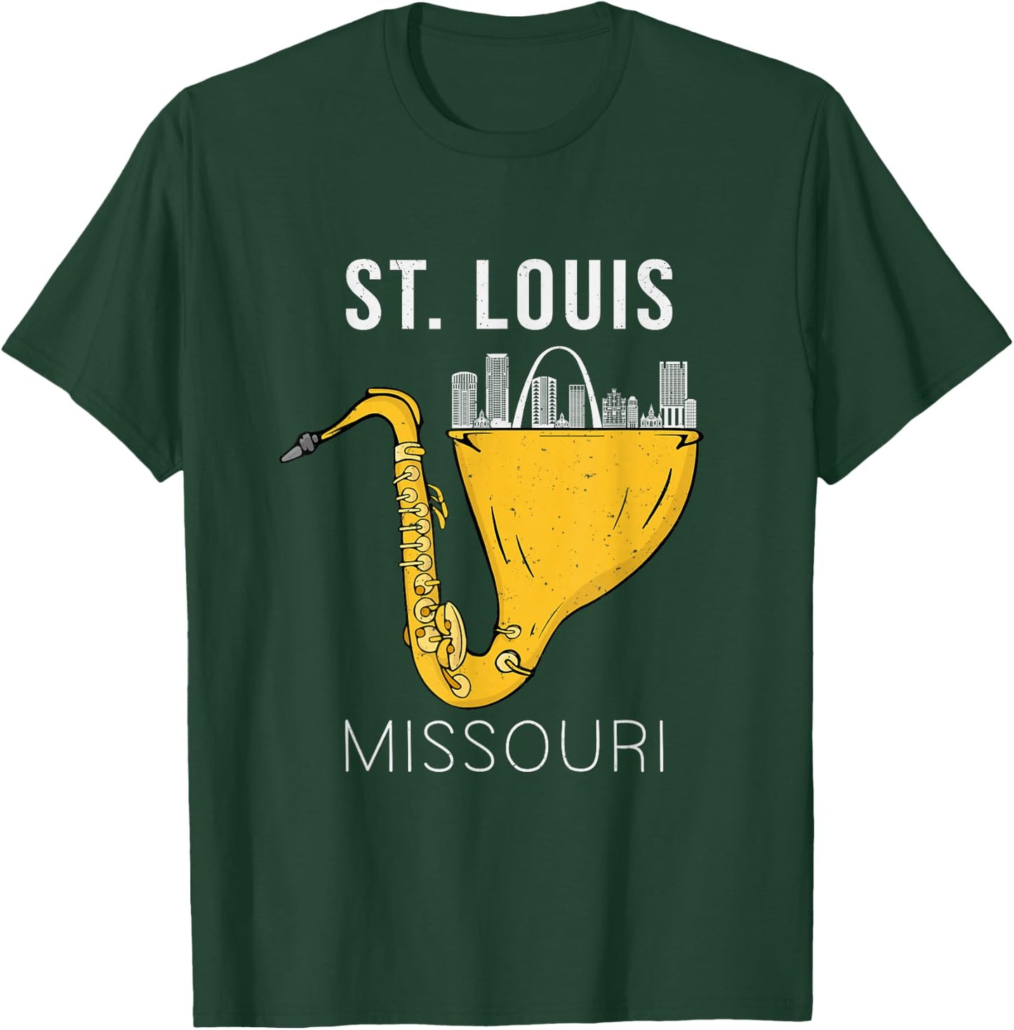 St Louis Skyline Souvenir Saxophone Jazz Music St Louis T-Shirt - T-Shirt | Forest