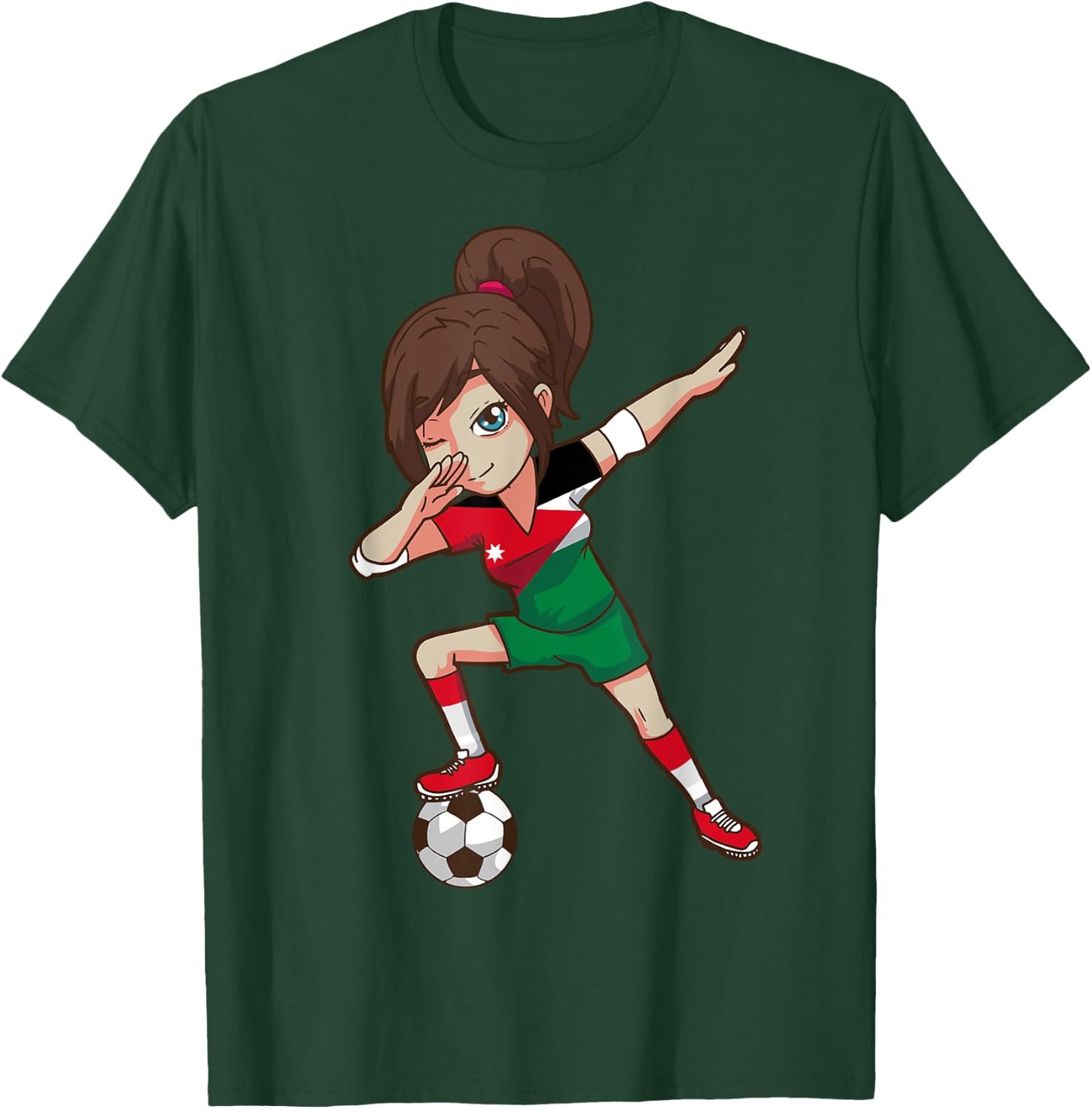 Soccer Fan Jordanian Flag Girl T-Shirt - T-Shirt | Forest
