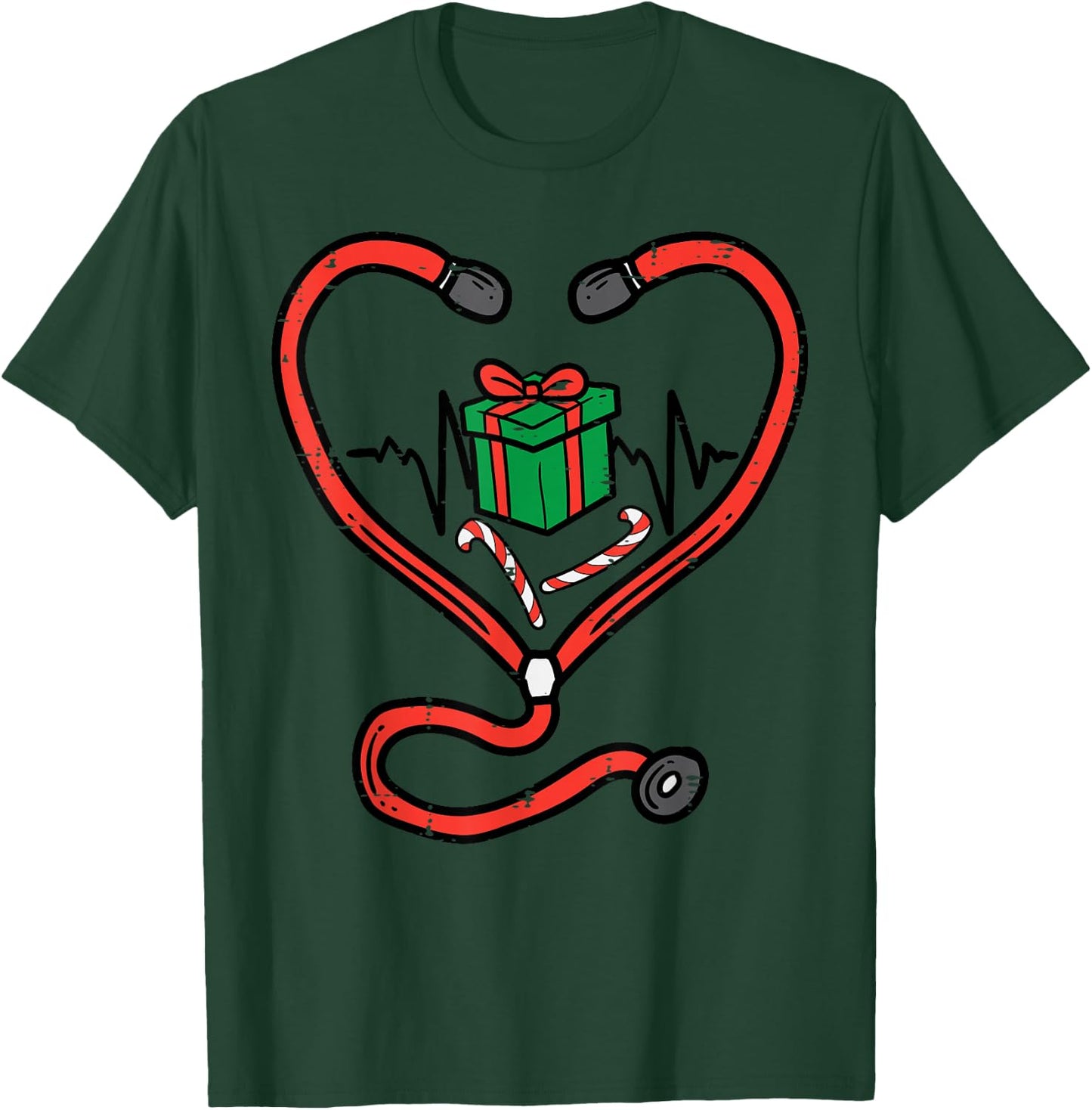 Christmas Stethoscope Nurse Xmas Nursing Scrub Top Women T-Shirt - T-Shirt | Forest