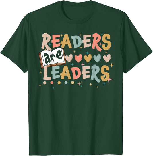 Retro Readers Are Leaders Cute Heart Back To School T-Shirt - T-Shirt | Forest