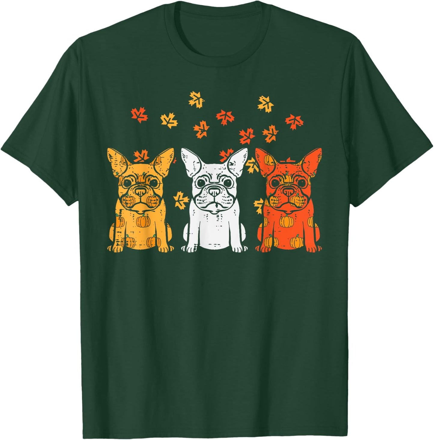 Thanksgiving French Bulldog Fall Frenchie Dog Men Women Kids T-Shirt - T-Shirt | Forest