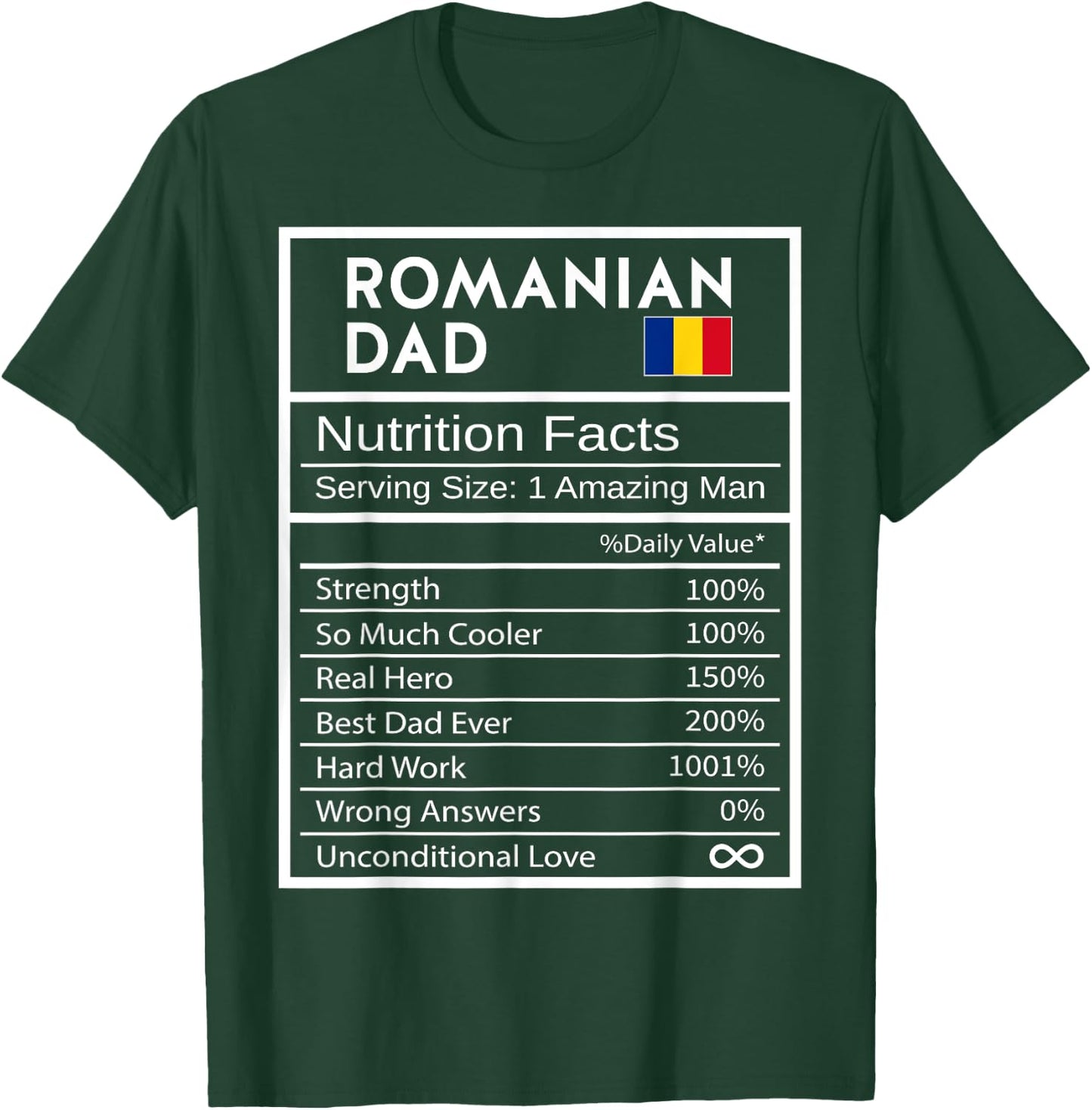 Romanian Dad Nutrition Facts National Pride Gift Dad T-Shirt - T-Shirt | Forest