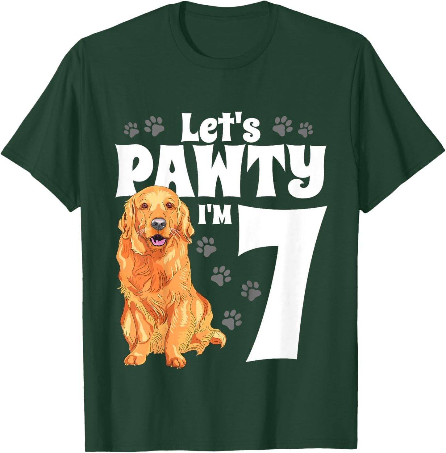 7 Year Old Golden Retriever Dog Birthday Pawty Dogs 7th Gift T-Shirt - T-Shirt | Forest