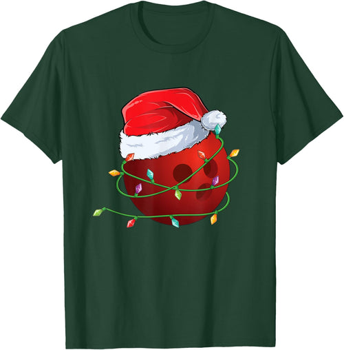 Christmas Bowling ball Santa Hat wrapped in Holiday Lights