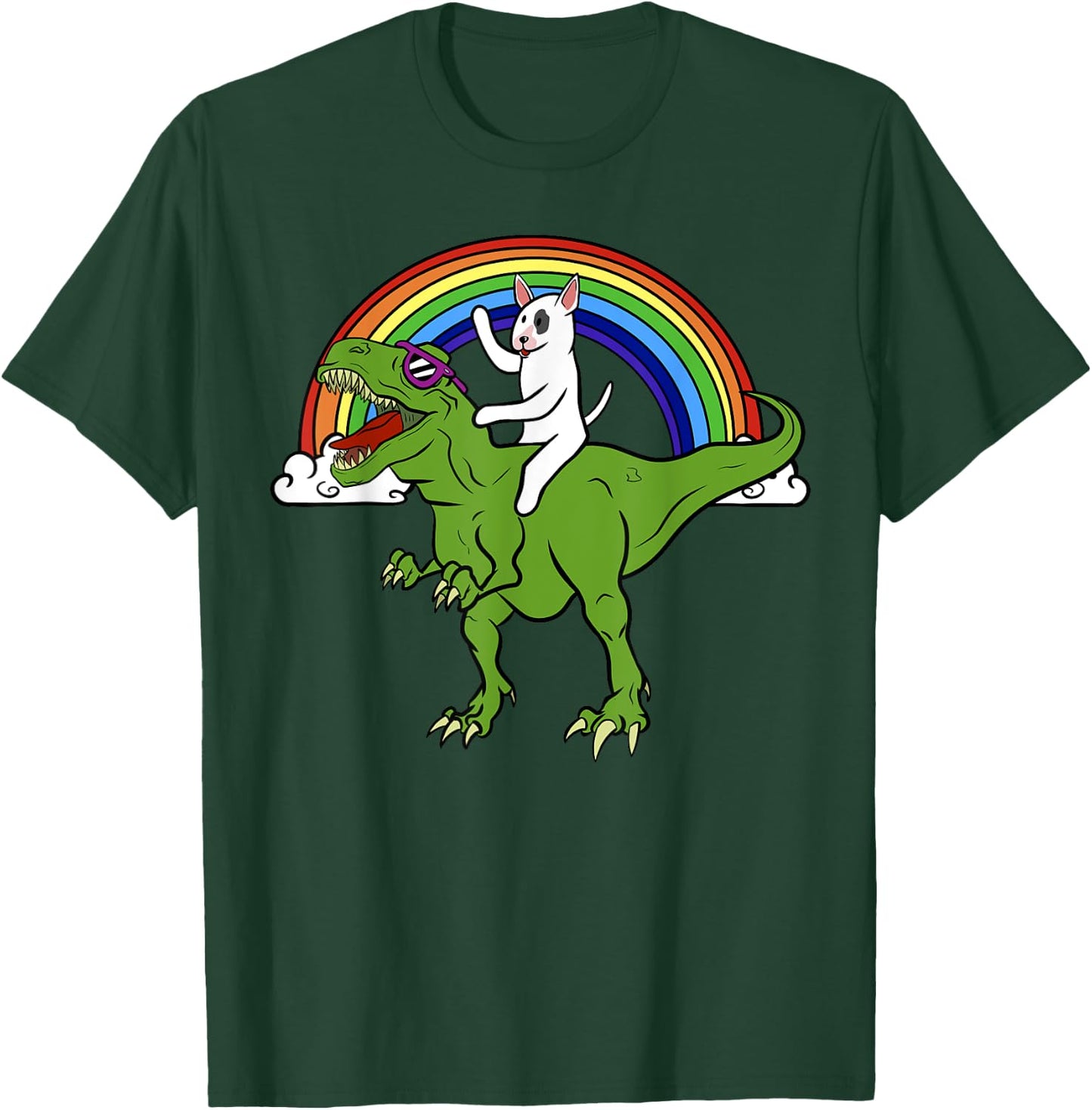 Bull Terrier Riding T Rex Dinosaur Funny Dog Gift Women Girls Kids T-Shirt - T-Shirt | Forest