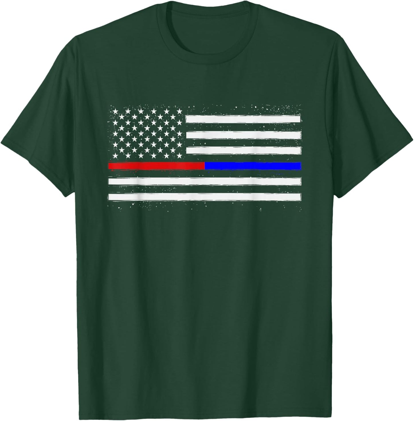 USA Flag Thin Red Line Fire Fighter T-Shirt - T-Shirt | Forest