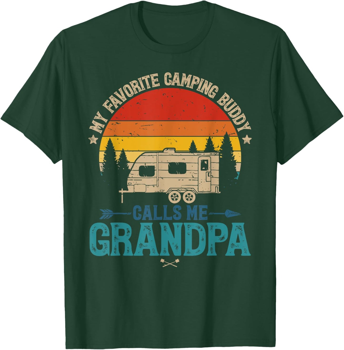 Vintage My Favorite Camping Buddy Calls Me Grandpa Sunset T-Shirt - T-Shirt | Forest