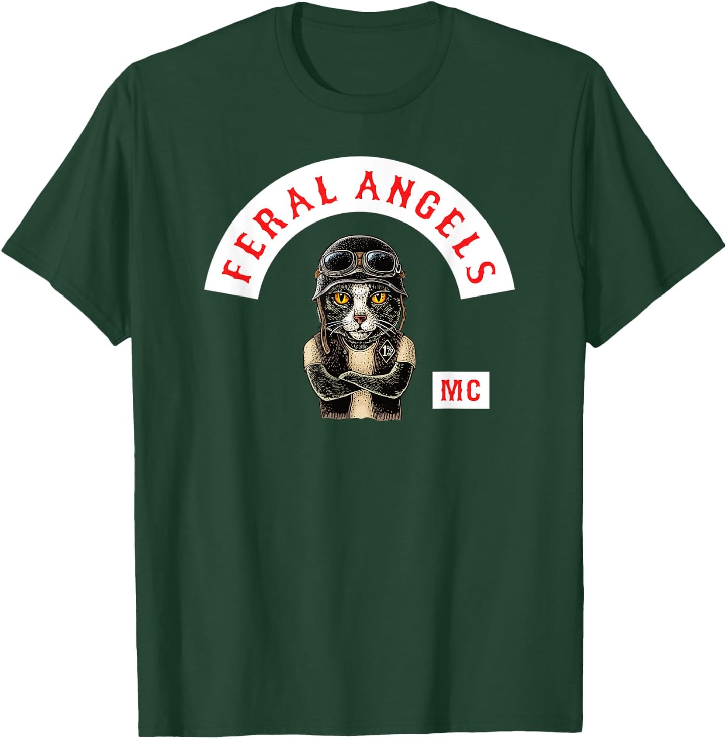 Feral Angels Biker Cat Motorcycle Club T-Shirt - T-Shirt | Forest