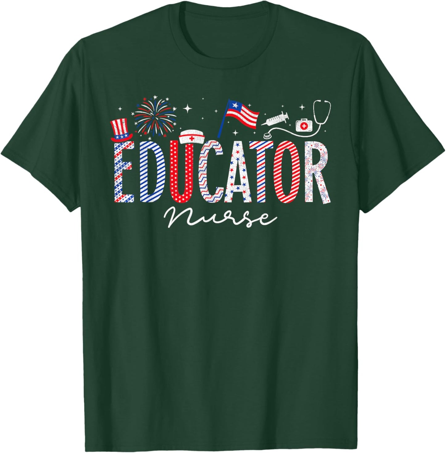 4th Of July Educator Nurse Scrub Tops Patriotic Nurses Men T-Shirt - T-Shirt | Forest