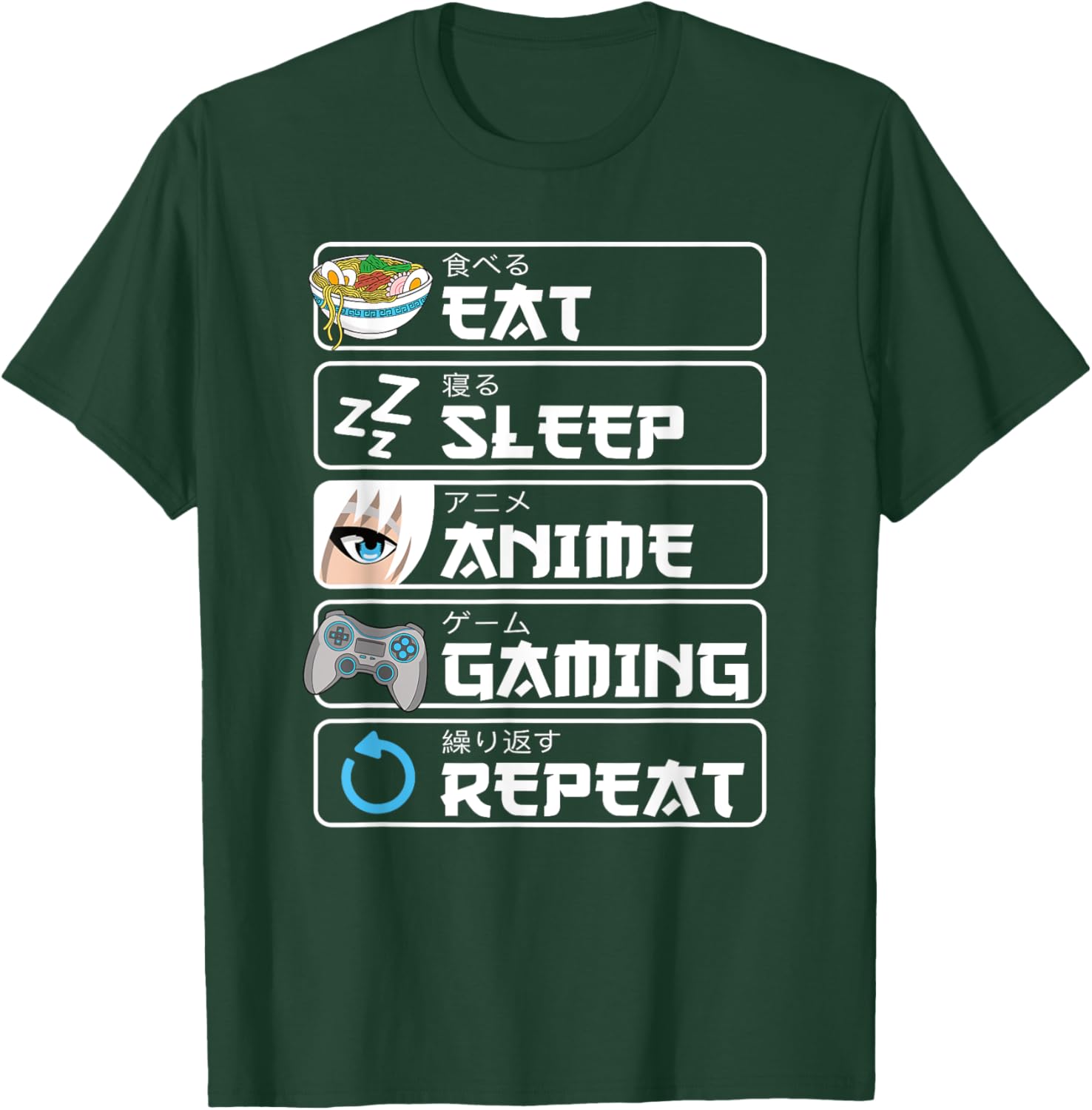 Eat Sleep Anime Gaming Repeat Anime Manga Otaku Damen Herren T-Shirt - T-Shirt | Forest