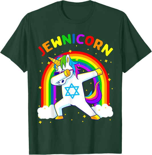 Jewnicorn Hanukkah Dabbing Unicorn Chanukah Women Girls Gift T-Shirt - T-Shirt | Forest