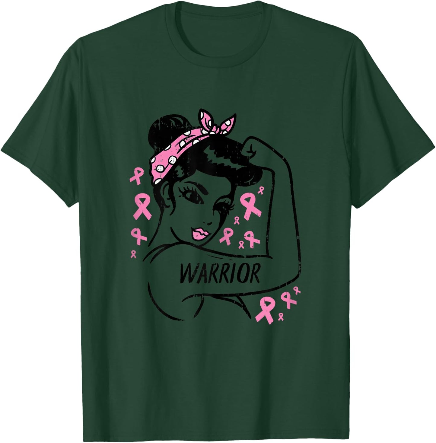 Warrior Unbreakable Pink Ribbon Breast Cancer Awareness Gift T-Shirt - T-Shirt | Forest