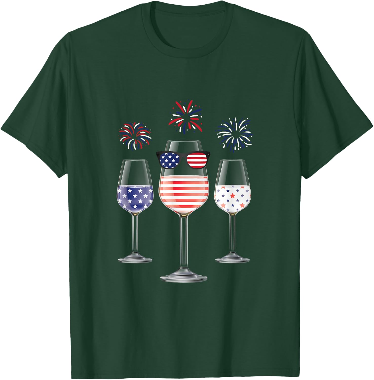 Red White Blue Wine Glasses American Flag Happy 4th of July Men T-Shirt - T-Shirt | Forest