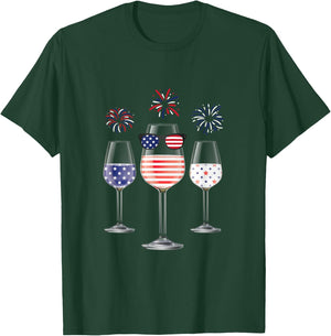 Red White Blue Wine Glasses American Flag Happy 4th of July Men T-Shirt - T-Shirt | Forest