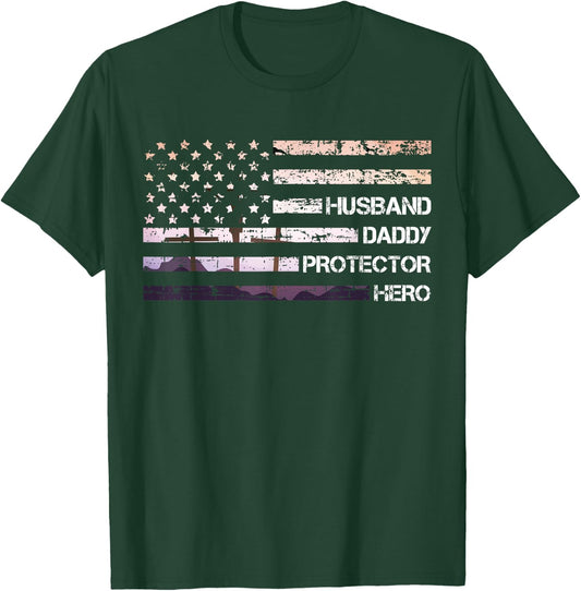 Husband Dad Protector Hero Father's Day Dad Gift Dad T-Shirt - T-Shirt | Forest